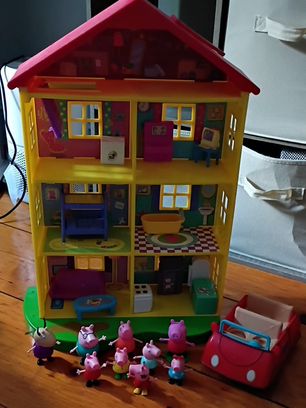 Peppa Pig Yellow Dollhouse with Pink Roof, Red Car & Character Figures